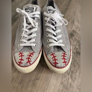 Converse Gray and Silver Athletic Shoes with Baseball Stitching
